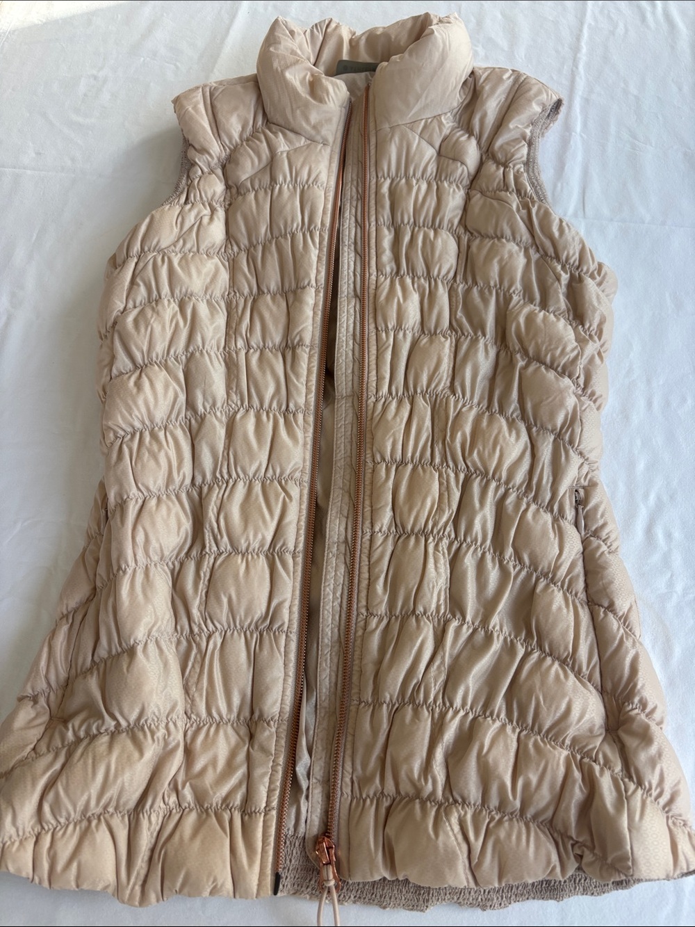 ATHLETA Women's Down Puffer Vest S Champagne/beige Downtime Sleeveless Full Zip